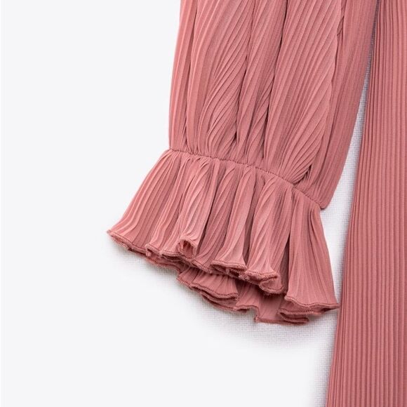 Zara Pink Pleated Midi Dress New - Picture 5 of 11
